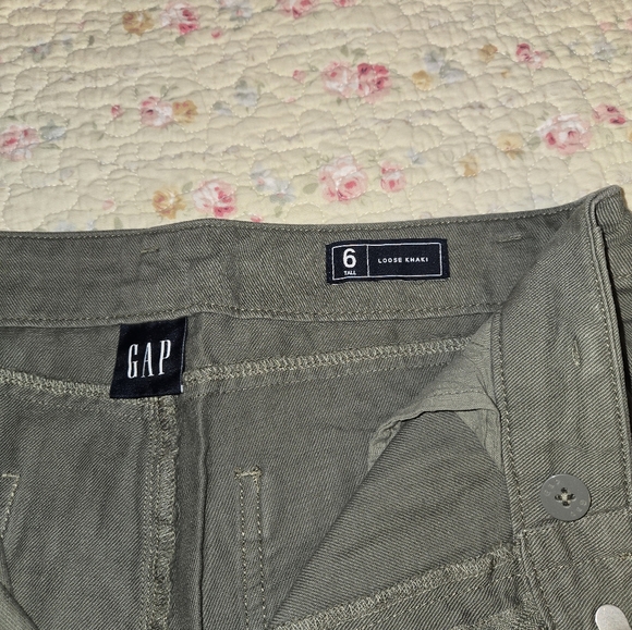 Gap Loose Khaki Pants Women's 6 Tall Olive Green High Rise Straight Leg‎ Pants - Picture 4 of 10